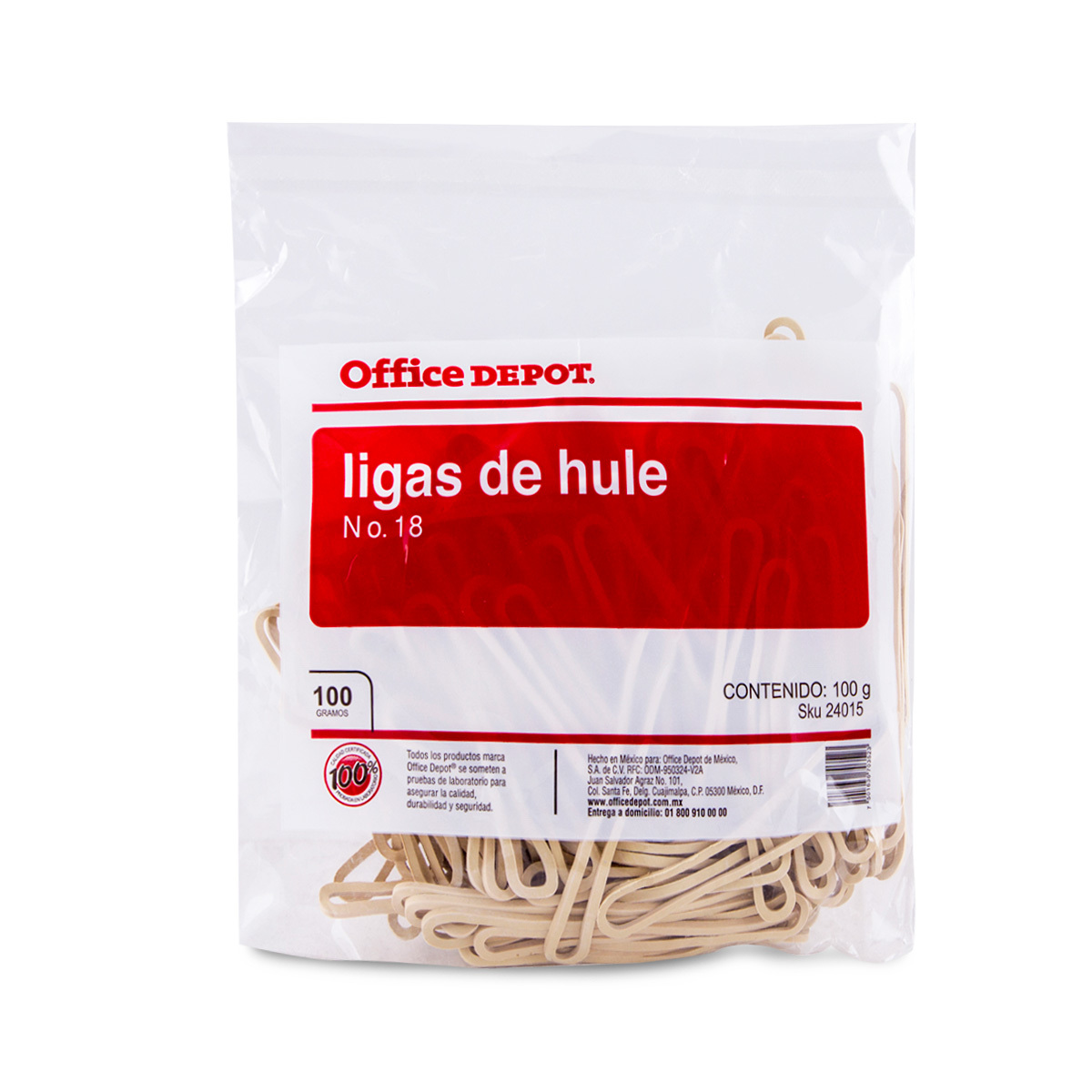 Ligas de Hule No. 18 Office Depot / Beige / 100 gramos