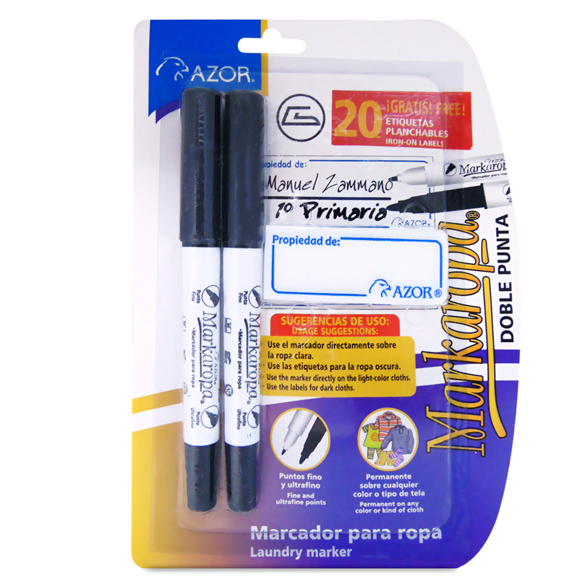 Marcador Para Ropa Azor Doble Punta Negro piezas Office Depot