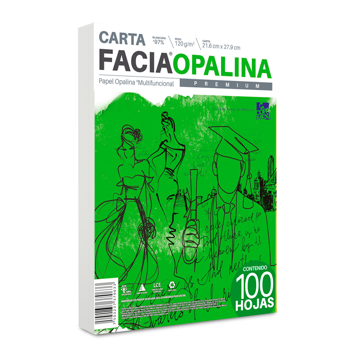 Papel Opalina Copamex Facia Premium Multifuncional / 100 hojas / Carta / Blanco / 120 gr