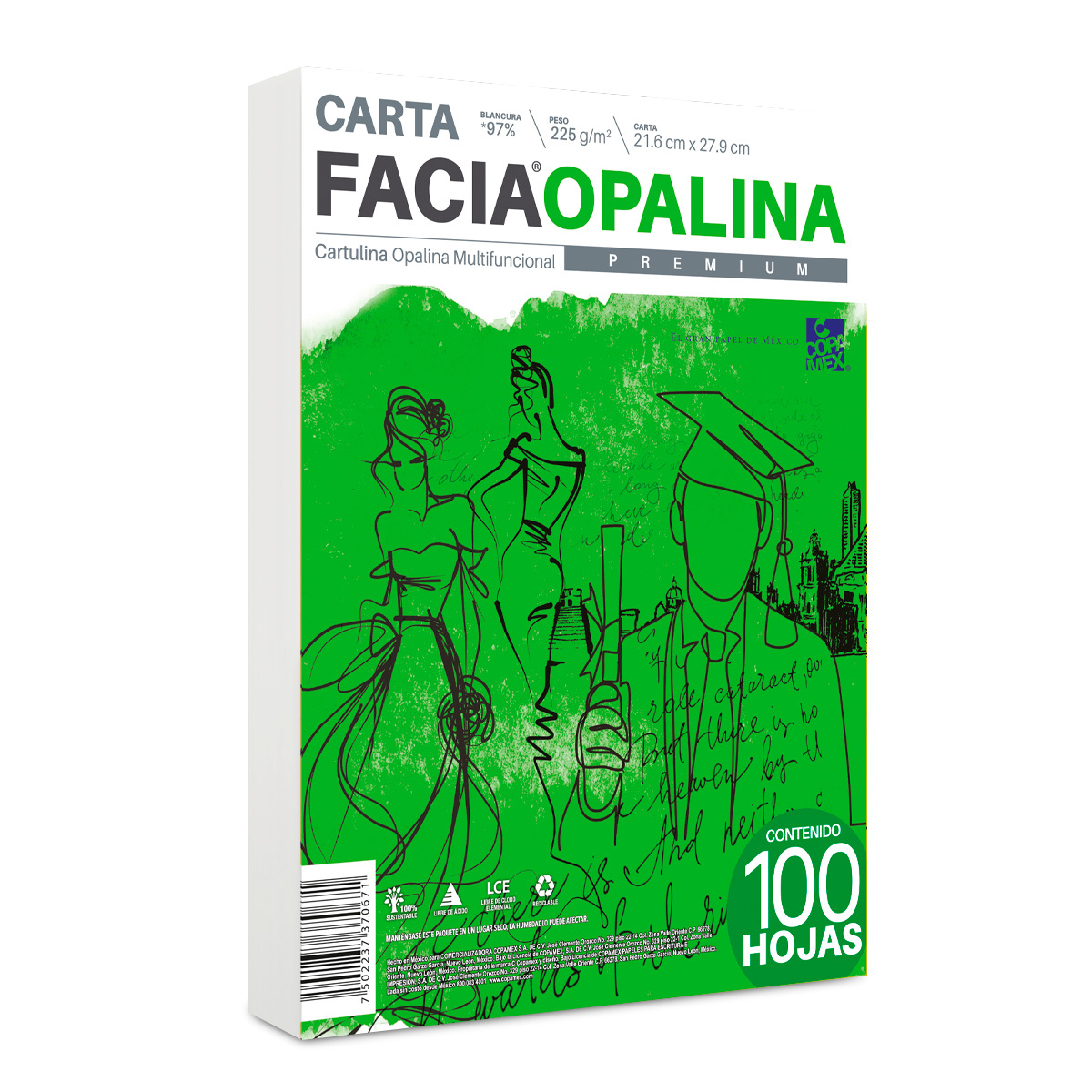 Cartulina Opalina Copamex Facia Premium Multifuncional / 100 hojas / Carta / Blanco / 225 gr