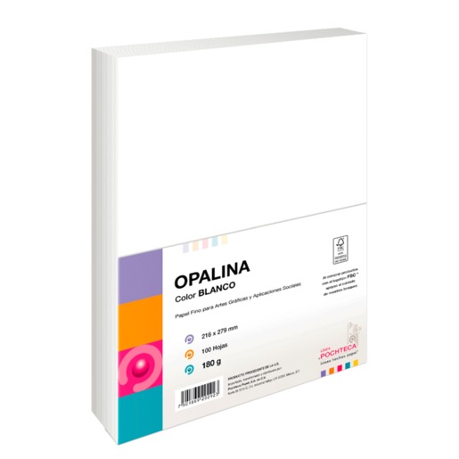 Papel Opalina Pochteca 48685 / 100 hojas / Carta / Blanco / 180 gr