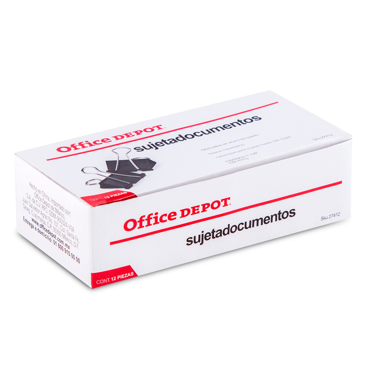 Sujetadocumentos Mediano Office Depot / Acero Templado / Negro / 12 piezas