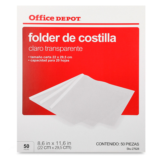 Folders Carta de Plástico con Costilla Office Depot / Transparente / 50 piezas