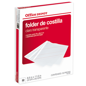 Folders Carta de Plástico con Costilla Office Depot / Transparente / 50 piezas