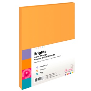 Hojas de Color Pochteca Brights / Paquete 100 hojas / Carta / Naranja neón / 75 gr