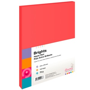 Hojas de Color Pochteca Brights / Paquete 100 hojas / Carta / Rojo neón / 75 gr