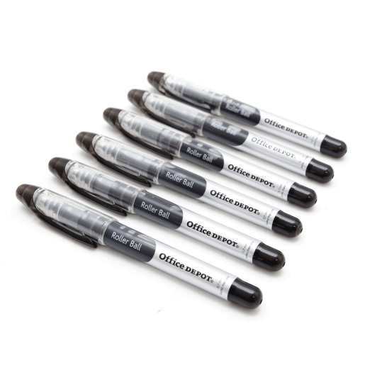 Plumas Roller Ball Office Depot / Punto mediano / Tinta negra / 6 piezas