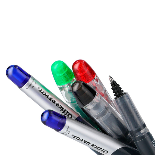 Plumas Roller Ball Office Depot / Punto mediano / Tinta negra roja azul verde / 6 piezas