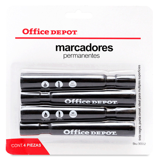 Marcador Permanente Office Depot / Punta Cincel / Negro / 4 piezas