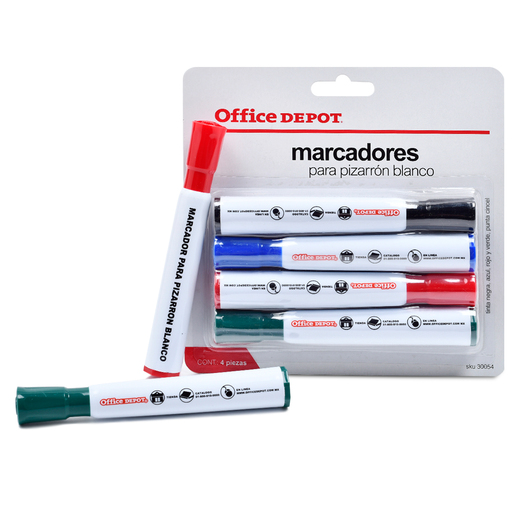 Marcadores para Pizarrón Blanco Office Depot / Colores surtidos / 4 piezas