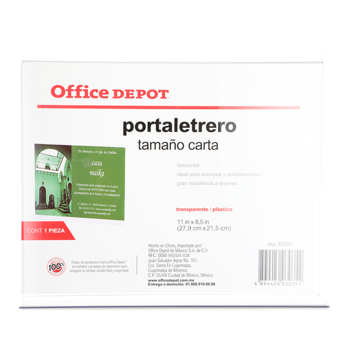Marco para Letreros Office Depot Horizontal Acrílico  x  cm  Transparente | Office Depot Mexico