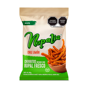 Churritos de Maíz Nopalia Chile Limón 80 gr Churritos de Maíz Nopalia Chile Limón 80 gr
