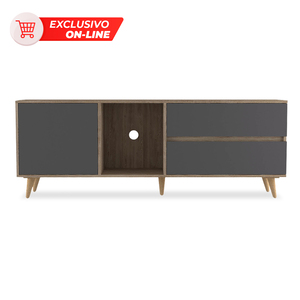 Centro de Entretenimiento Excelsior Salem MDF 3 entrepaños Natural con Gris  Centro de Entretenimiento Excelsior Salem MDF 3 entrepaños Natural con Gris