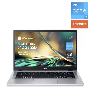 Laptop Acer Aspire 3 Intel Core i3 14 pulg. 512GB SSD 8GB RAM Plata Laptop Acer Aspire 3 Intel Core i3 14 pulg. 512GB SSD 8GB RAM Plata