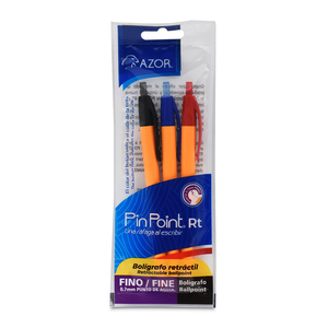 Bolígrafo Retráctil Azor Pin Point Punto Fino 3 piezas Bolígrafo Retráctil Azor Pin Point Punto Fino 3 piezas