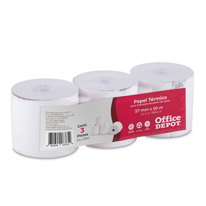 Rollo de Papel Térmico Office Depot Blanco 5.7 cm x 50 m 3 piezas Rollo de Papel Térmico Office Depot Blanco 5.7 cm x 50 m 3 piezas