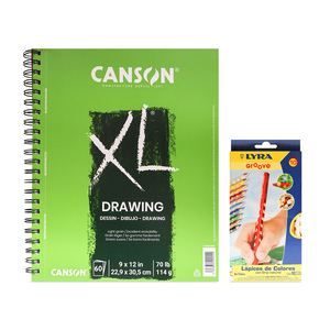 Cuaderno de Dibujo XL Drawing con Estuche de Lápices Lyra Canson Cuaderno de Dibujo XL Drawing con Estuche de Lápices Lyra Canson