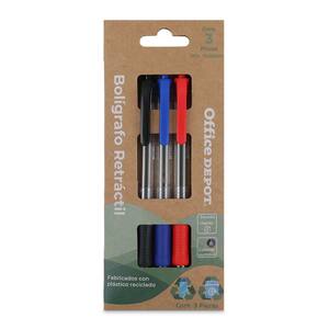 Bolígrafos Retráctiles Office Depot Ecológicos Punto Mediano 3 piezas Bolígrafos Retráctiles Office Depot Ecológicos Punto Mediano 3 piezas