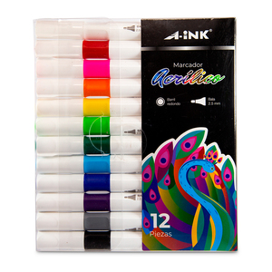 Marcadores Acrílico A-INK Punta Bala 12 piezas Marcadores Acrílico A-INK Punta Bala 12 piezas
