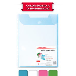 Sobre de Plástico para Archivo Carta Vertical Office Depot / Varios Colores Sobre de Plástico para Archivo Carta Vertical Office Depot / Varios Colores