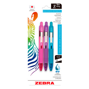 Bolígrafo Retráctil Zebra Mini Z-Grip Punto Mediano 3 piezas Bolígrafo Retráctil Zebra Mini Z-Grip Punto Mediano 3 piezas