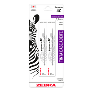 Repuesto Zebra 4C Punto Fino Tinta Negra 2 piezas Repuesto Zebra 4C Punto Fino Tinta Negra 2 piezas