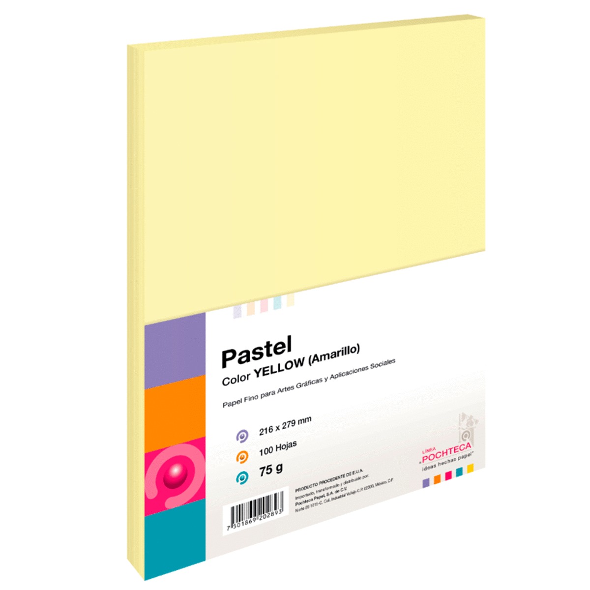 Hojas de Color Pochteca Pastel / Paquete 100 hojas / Carta / Amarillo pastel / 75 gr