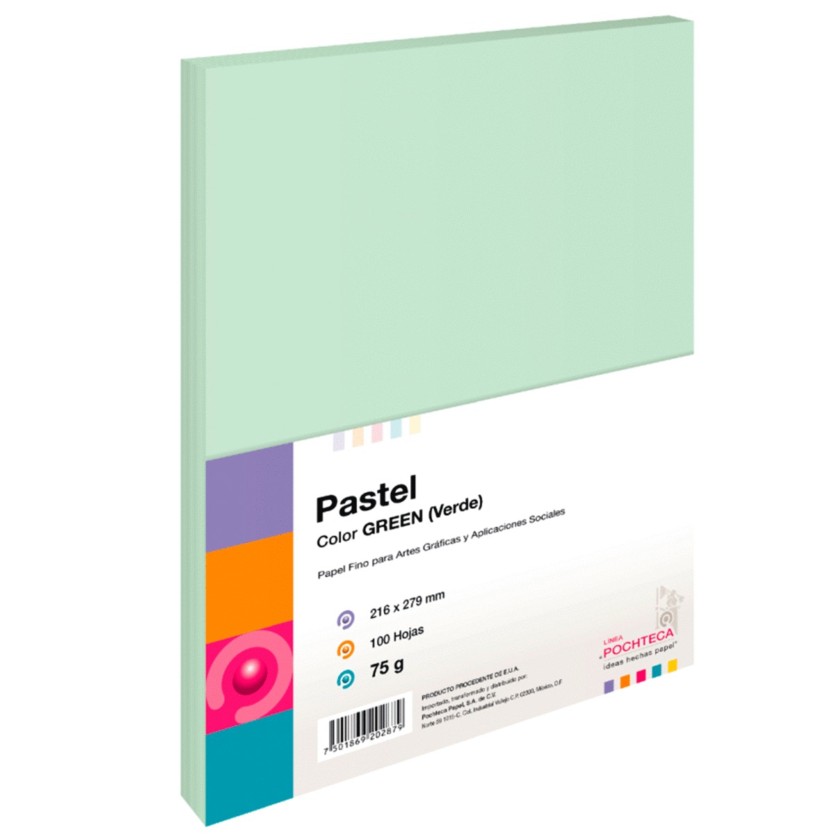 Hojas de Color Pochteca Pastel / Paquete 100 hojas / Carta / Verde pastel / 75 gr