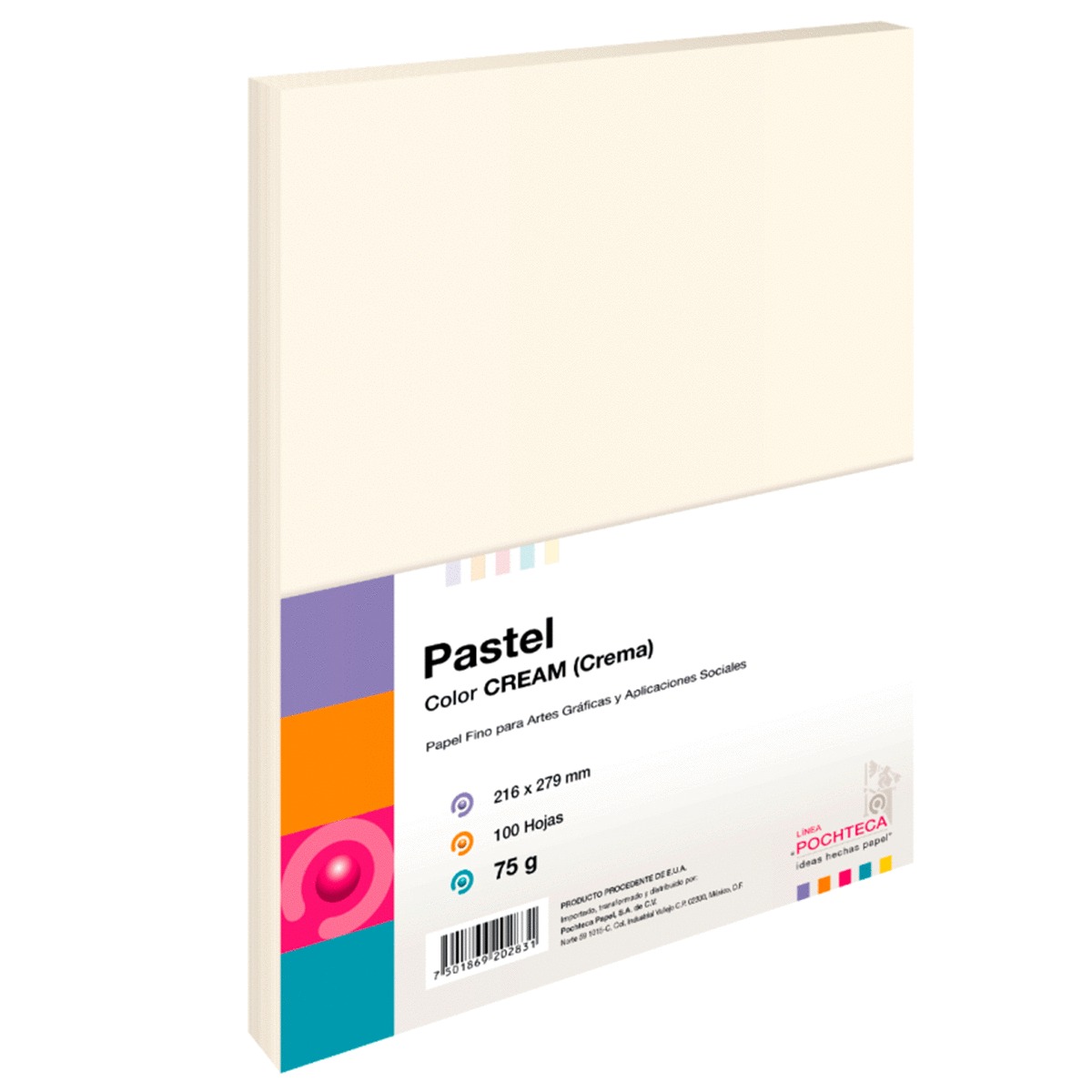 Hojas de Color Pochteca Pastel / Paquete 100 hojas / Carta / Crema / 75 gr