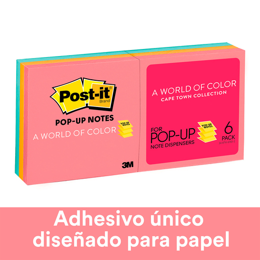 Notas Adhesivas 3M Post-It Pop-Up Capetown / Colores surtidos / 7.6 x 7.6 cm