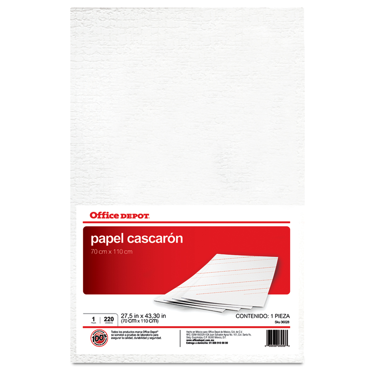 Papel Cascarón Office Depot / 1 pieza / 70 x 110 cm / Blanco / 360 gr