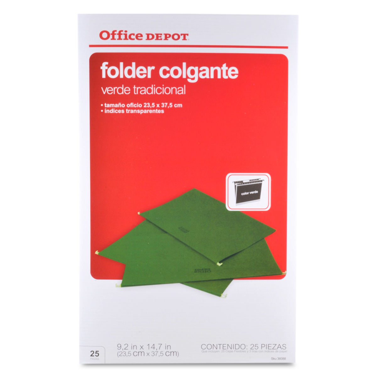 Folders Oficio Colgantes Office Depot / Verde / 25 piezas