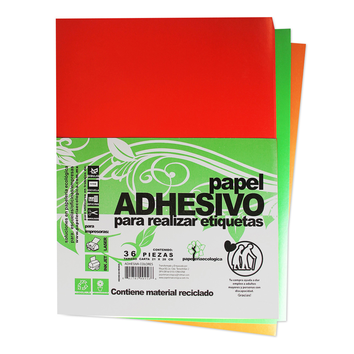 Papel Autoadherible Papelería Ecológica IA36 36 hojas Carta Naranja rosa | Office Depot Mexico