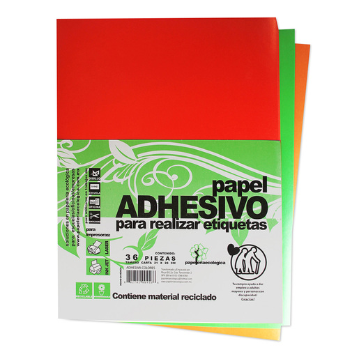 Papel Autoadherible Papelería Ecológica IA36 / 36 hojas / Carta / Naranja amarillo rosa