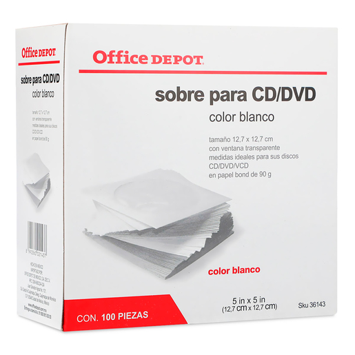 SOBRE DE PAPEL OFFICE DEPOT (CD/DVD, 100 PZS.)