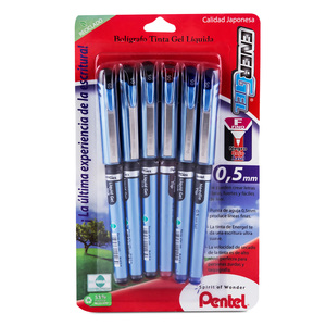 Plumas de Gel Pentel Energel Needle Tip / Punto fino / Tinta negra roja azul / 6 piezas