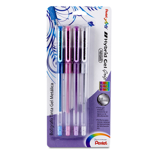 Plumas de Gel Pentel Hybrid Metallic / Punto mediano / Tinta morada plata rosa azul / 4 piezas Plumas de Gel Pentel Hybrid Metallic / Punto mediano / Tinta morada plata rosa azul / 4 piezas