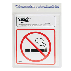Letrero Prohibido Fumar Autoadherible Sablón / 12 x 11 cm / 3 piezas
