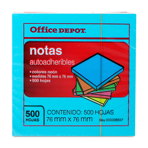 Notas Adhesivas Neón Office Depot / Colores surtidos / 7.6 x 7.6 cm / 500 hojas