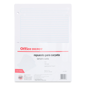 Hojas de Repuesto para Carpeta Carta Office Depot / Raya / 100 hojas Hojas de Repuesto para Carpeta Carta Office Depot / Raya / 100 hojas