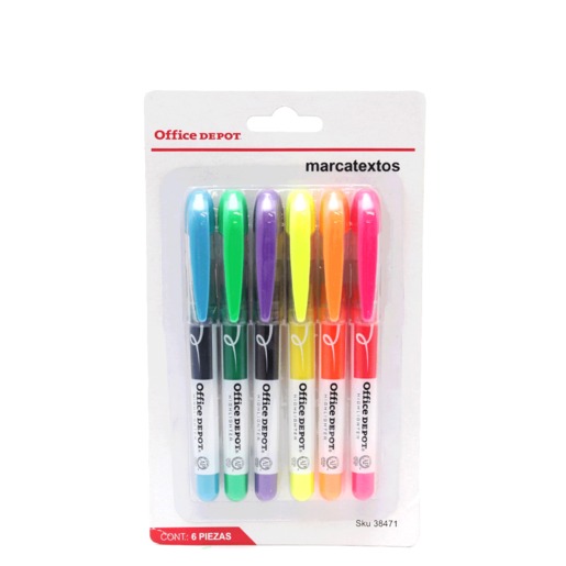 Marcatextos Highlighter Office Depot / Punta Cincel / Colores surtidos / 6 piezas