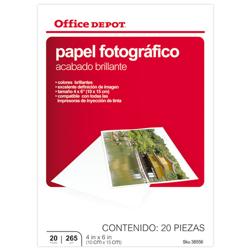 Subir y bajar eliminar Abolladura Papel Fotográfico Office Depot UJPF4-6 20 hojas 4 x 6 265 gr | Office Depot  Mexico