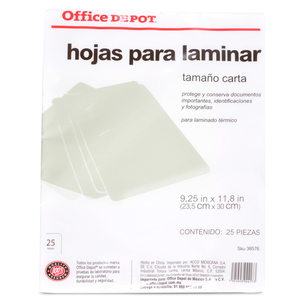 MICA TERMICA OFFICE DEPOT (25 PZAS., CARTA) MICA TERMICA OFFICE DEPOT (25 PZAS., CARTA)