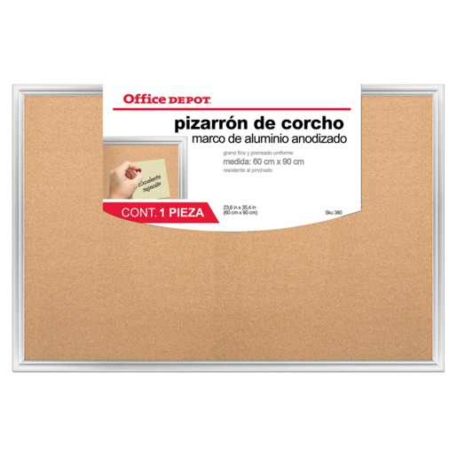 Pizarrón de Corcho con Marco de Aluminio Office Depot / Natural / 60 x 90 cm 