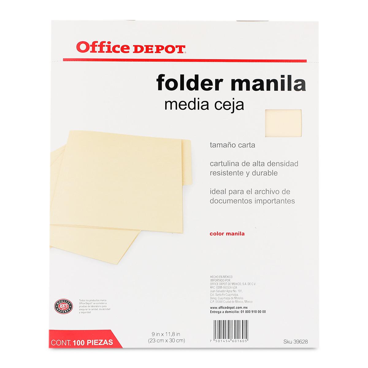 Gama de Apuesta radio Folders Carta con Media Ceja Office Depot Manila 100 piezas | Office Depot  Mexico