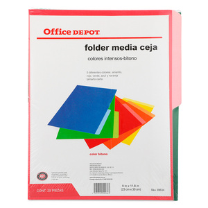 Folders Carta de Papel con Media Ceja Office Depot / Colores surtidos / 25 piezas