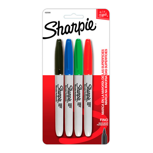 Sharpie Color Rojo MARCADOR PERMANENTE SHARPIE FINE (COLORES, 4 PZS.) | Office Depot Mexico