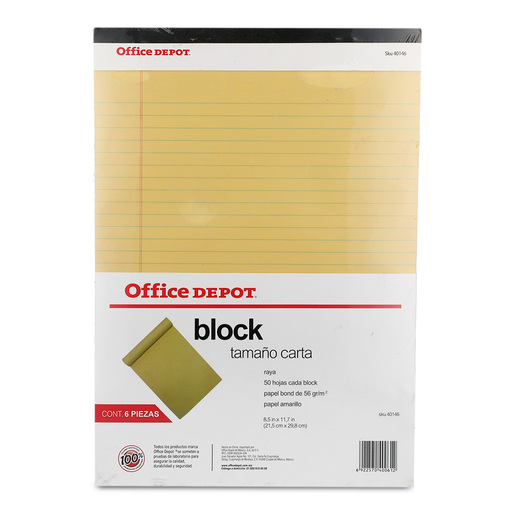 Block Carta Office Depot / Raya / 6 piezas / Amarillo