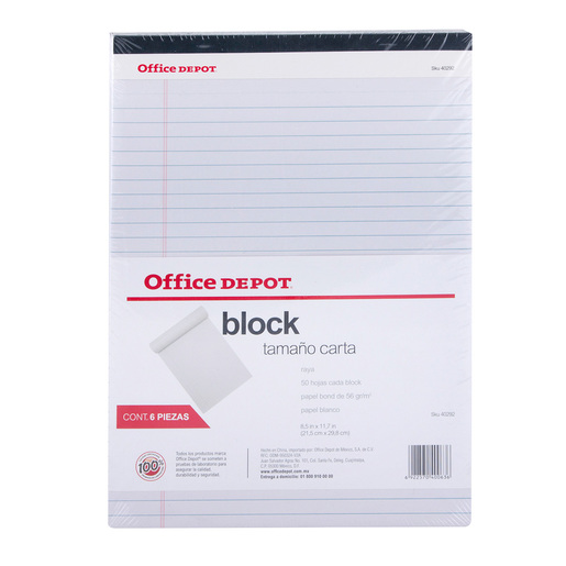 Block Carta Office Depot / Raya / 6 piezas / Blanco