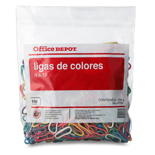 Ligas de Hule No. 10 Office Depot / Colores surtidos / 100 gramos